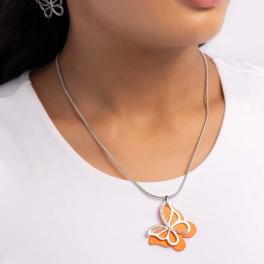 Elegant Orange Butterfly Necklace